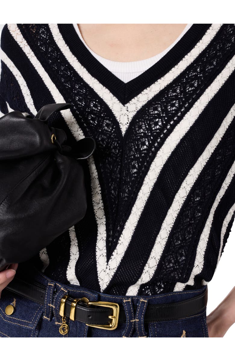 GERARD DAREL Loretta V-Neck Long Sleeve Knitted Top, Alternate, color, Navy Blue