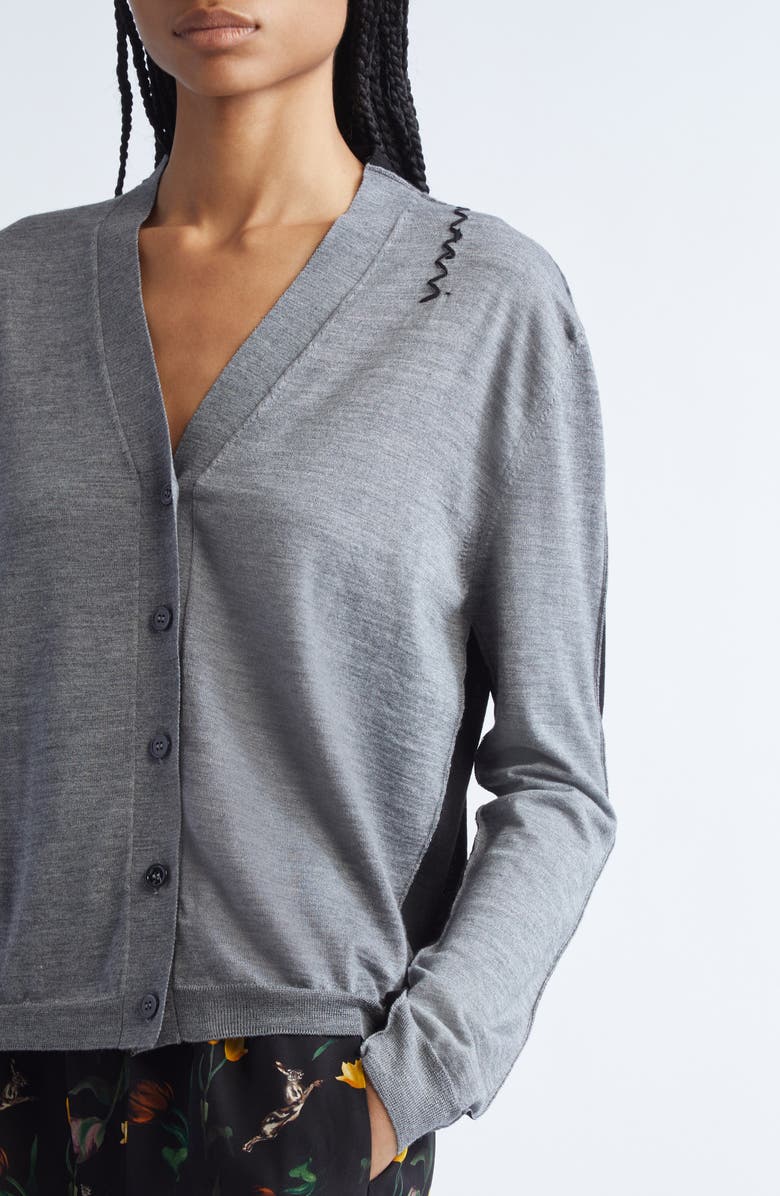 Marni Half & Half Virgin Wool & Silk Cardigan, Alternate, color, Han38 Inox