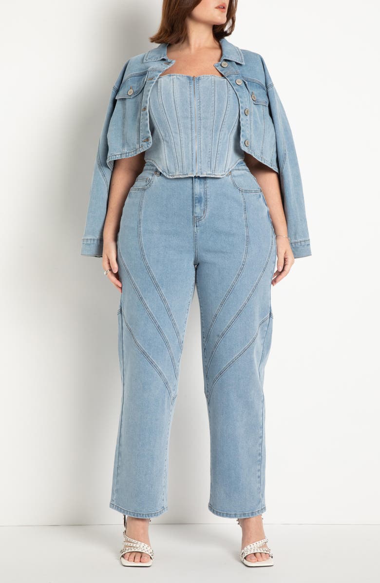 ELOQUII Seam Detail Straight Leg Jeans, Alternate, color,