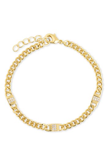 Sterling Forever 14k Plated Cz Amalia Mixed Link Bracelet In Gold