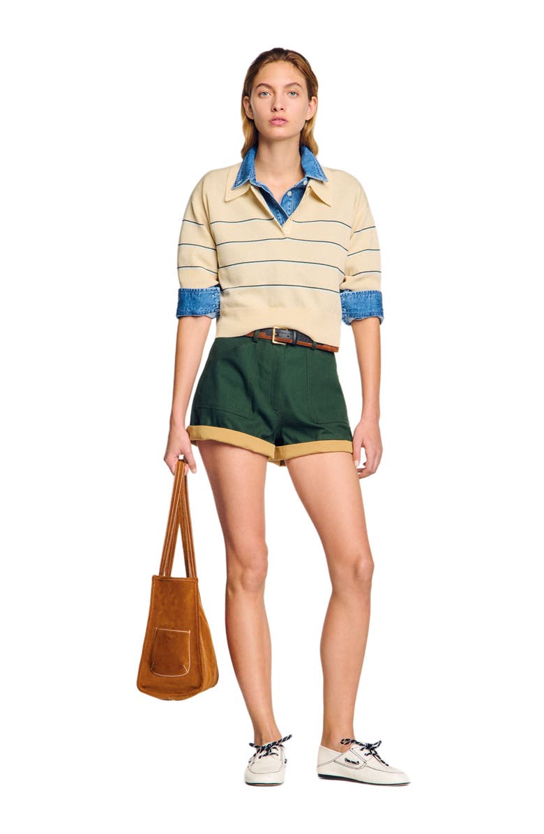 Cropped striped knitted sweater