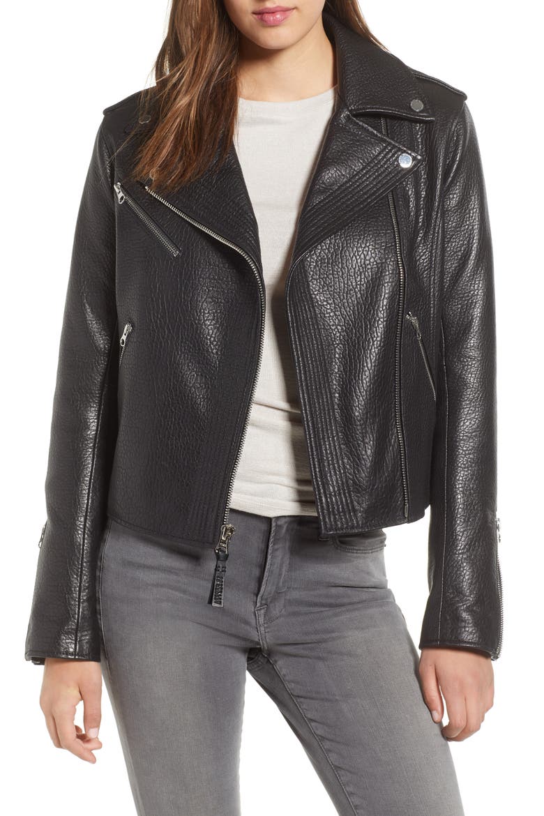Asymmetrical Zip Leather Moto Jacket, Main, color, BLACK