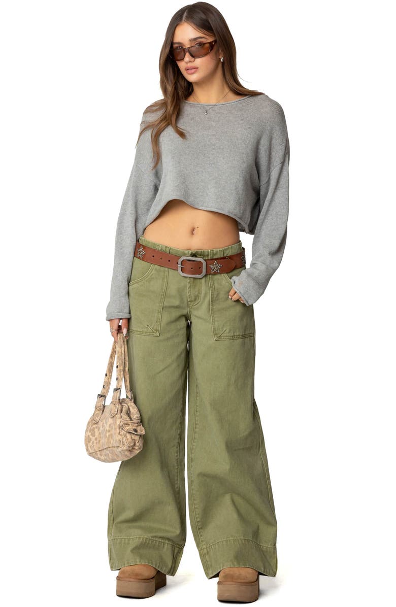 EDIKTED Vivienne Low Rise Baggy Twill Pants, Alternate, color, Olive