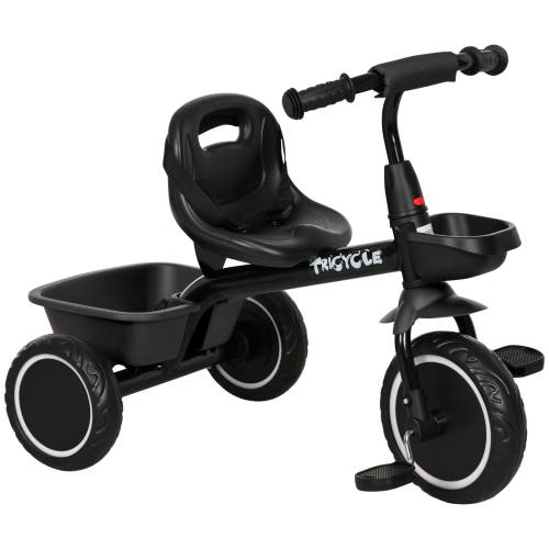 Qaba Toddler Tricycle with Adjustable Seat, Storage Baskets​ in Black 