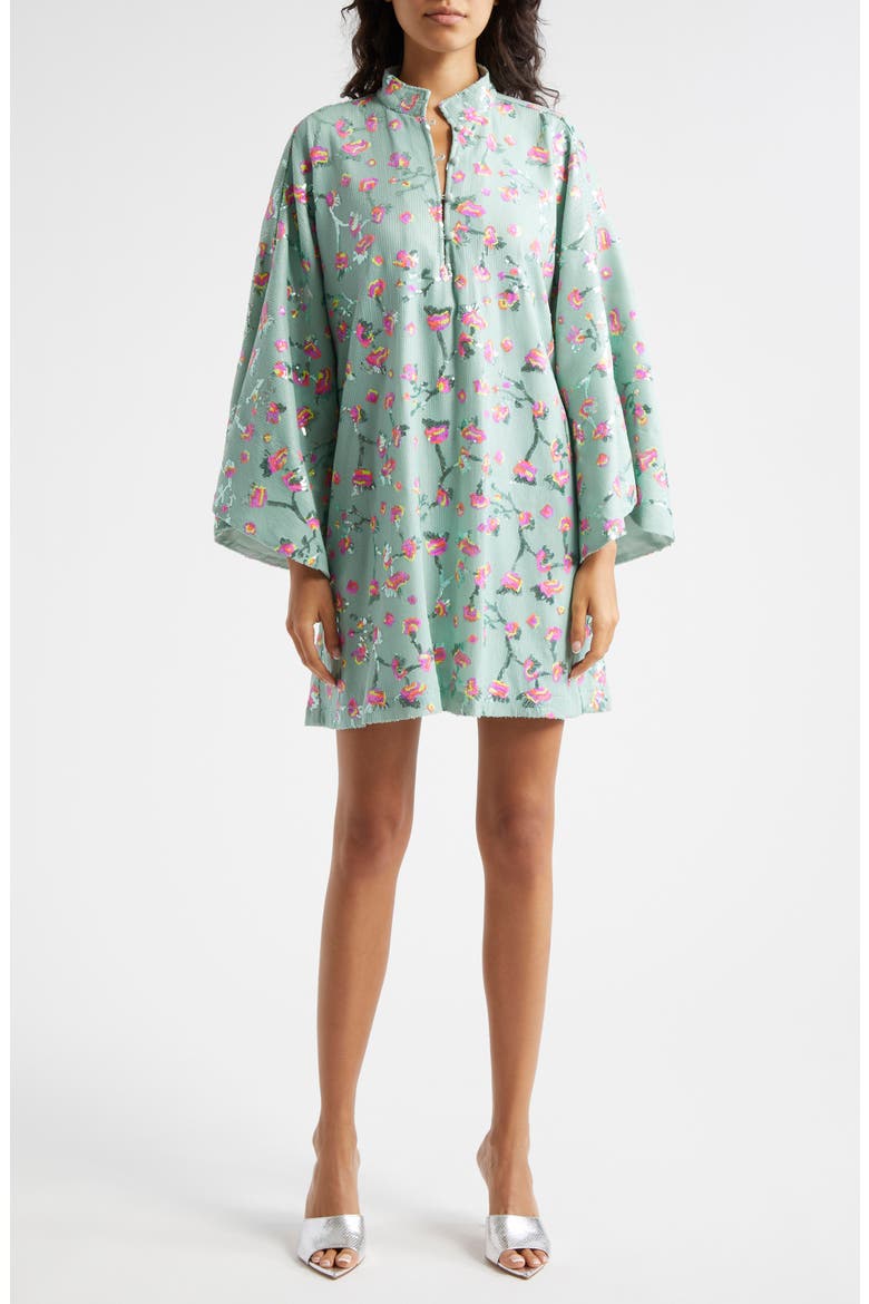 Floral Sequin Bell Sleeve Cover-Up Dress, Main, color, MINT PINK MULTI