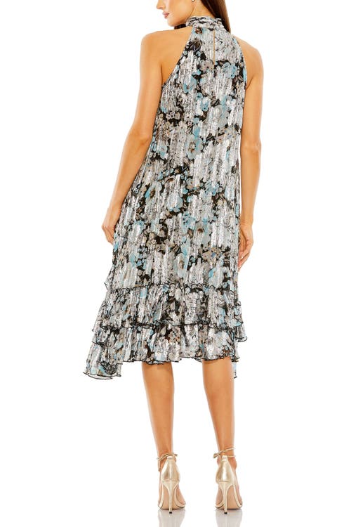 Mac Duggal High Neck Floral Ruffle A-line Mini Dress