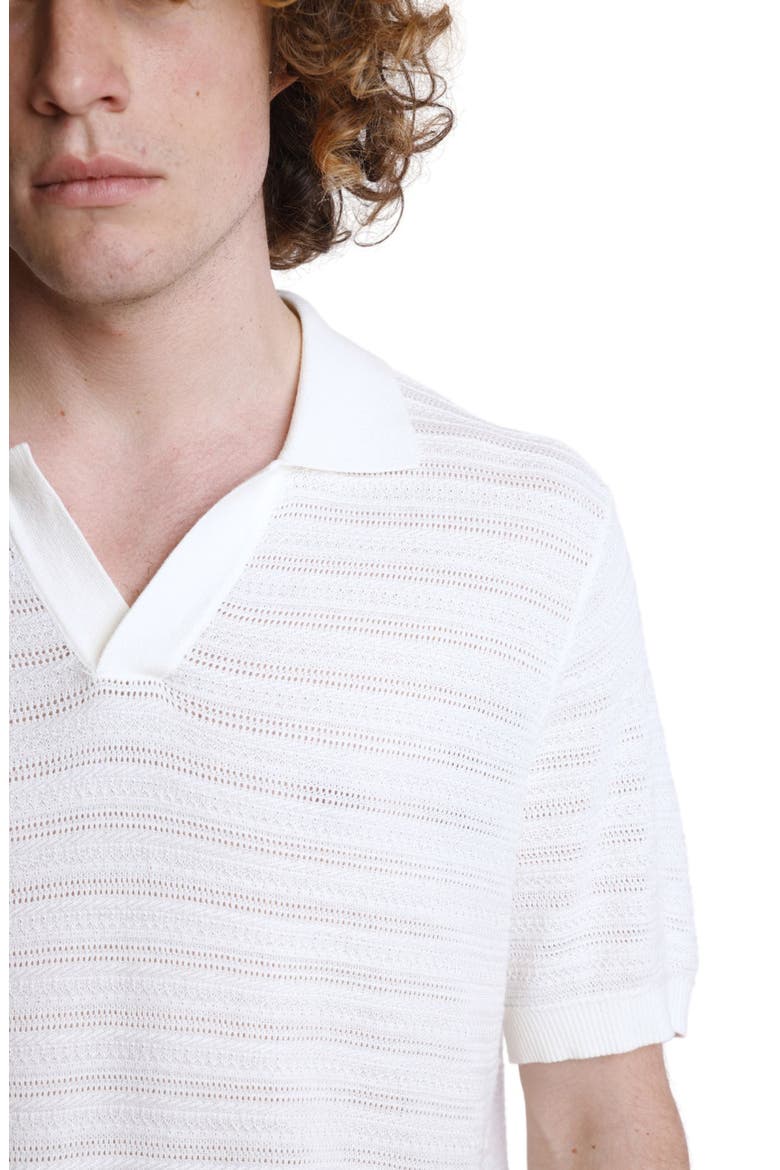 Open Knit Johnny Collar Polo, Alternate, color, CREAM & WHITE