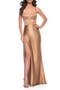 Stretch Satin Gown with Bustier Top and Lace Up Back