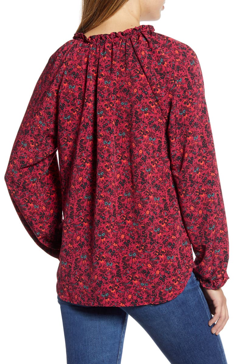 Bobeau Floral Ruffle Neck Long Sleeve Crepe Blouse, Alternate, color, 
