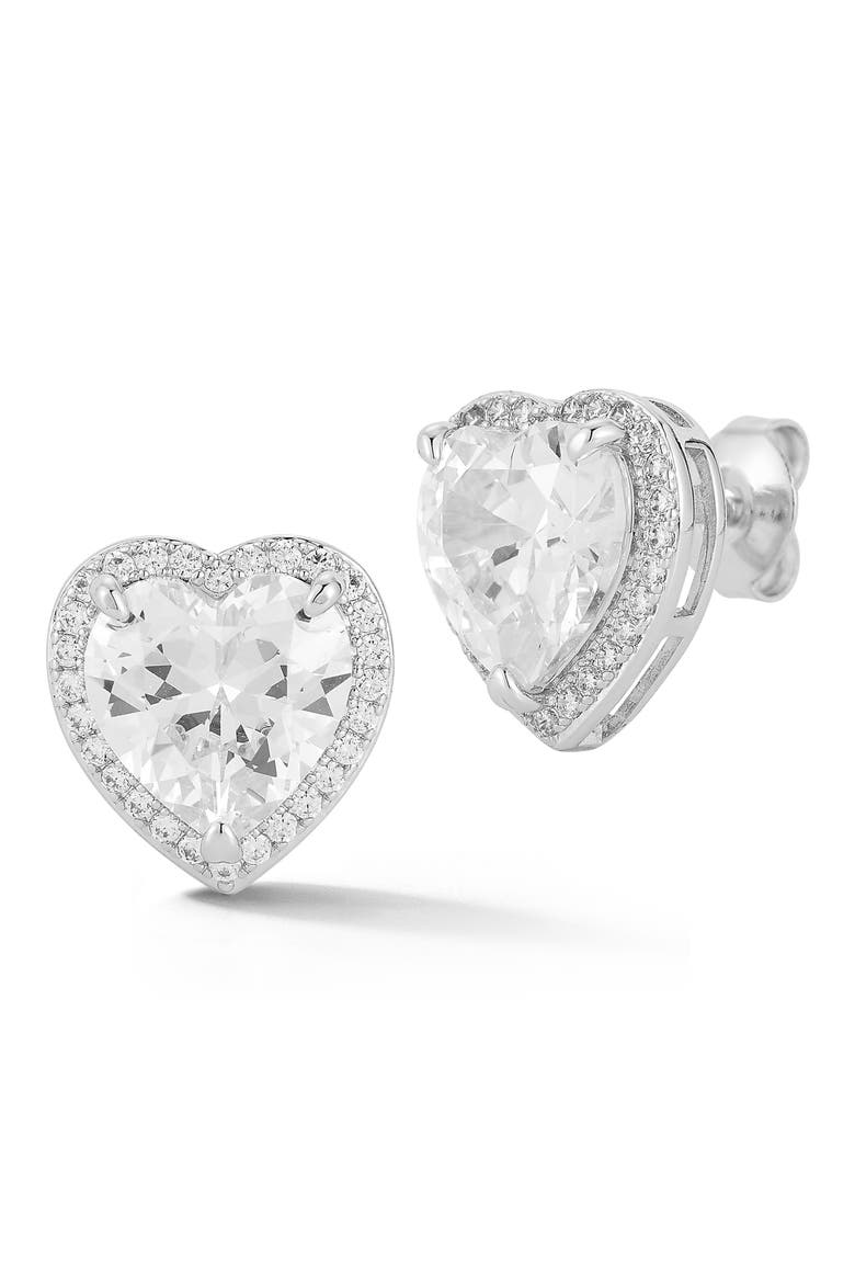 Heart Cubic Zirconia Stud Earrings, Main, color, SILVER