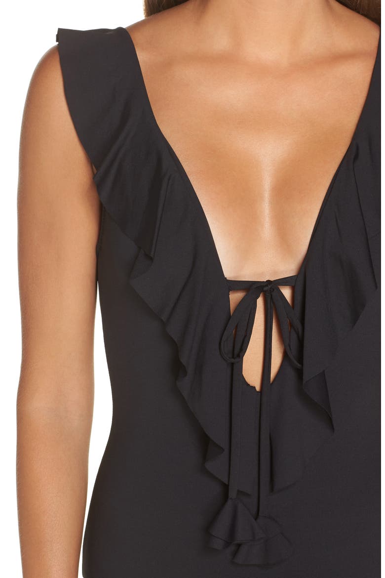 Socialite Ruffle One-Piece Swimsuit, Alternate, color, BLACK