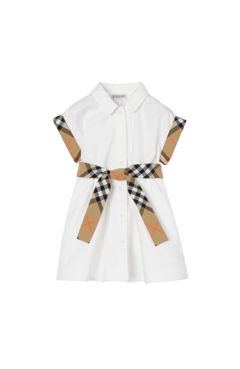 Burberry Check Trim Cotton Shirt Dress, Main, color, White