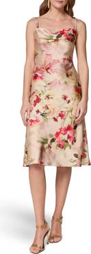 Donna Karan New York Floral Cowl Neck Satin Dress