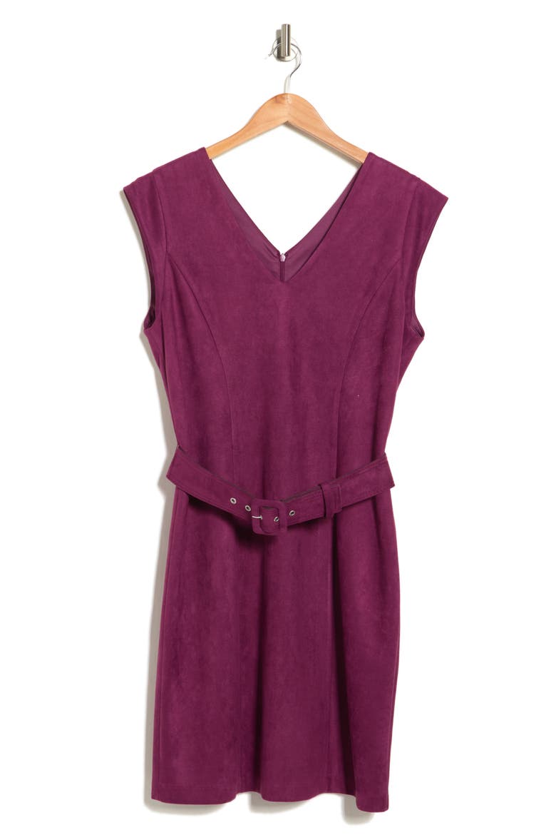 Sleeveless Belted Waist Sheath Dress, Alternate, color, BURGANDY