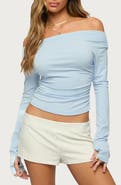 EDIKTED Milane Ruched Off the Shoulder Crop Top