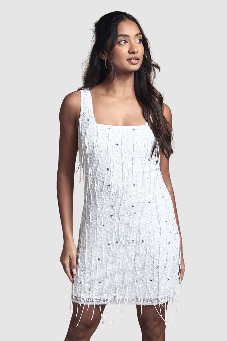 Sequin Fringe Bridal Mini Dress, Alternate, color, Ivory