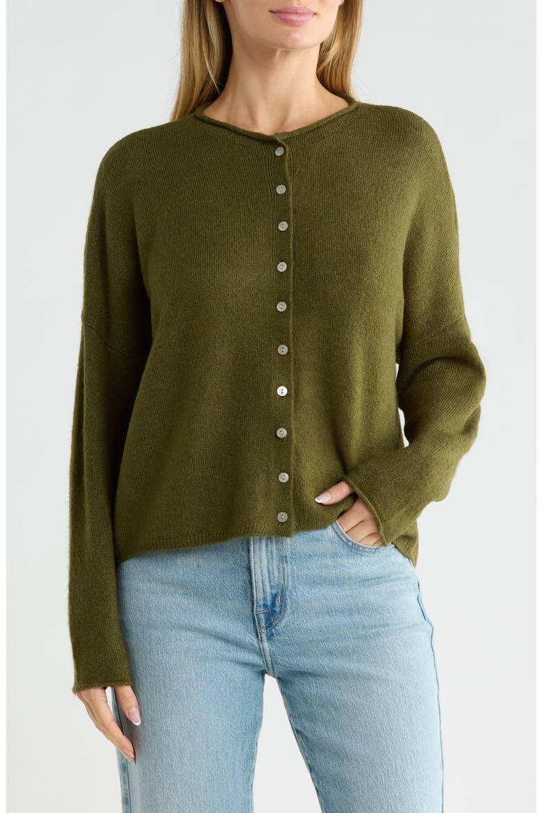 Roll Collar Cardigan, Alternate, color, GRECIAN OLIVE