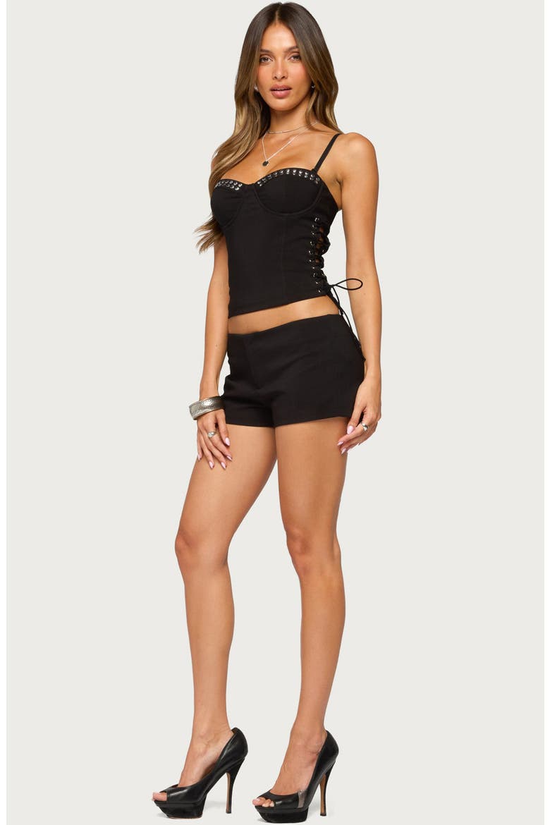 Kasha Studded Lace Up Corset Top, Alternate, color, BLACK