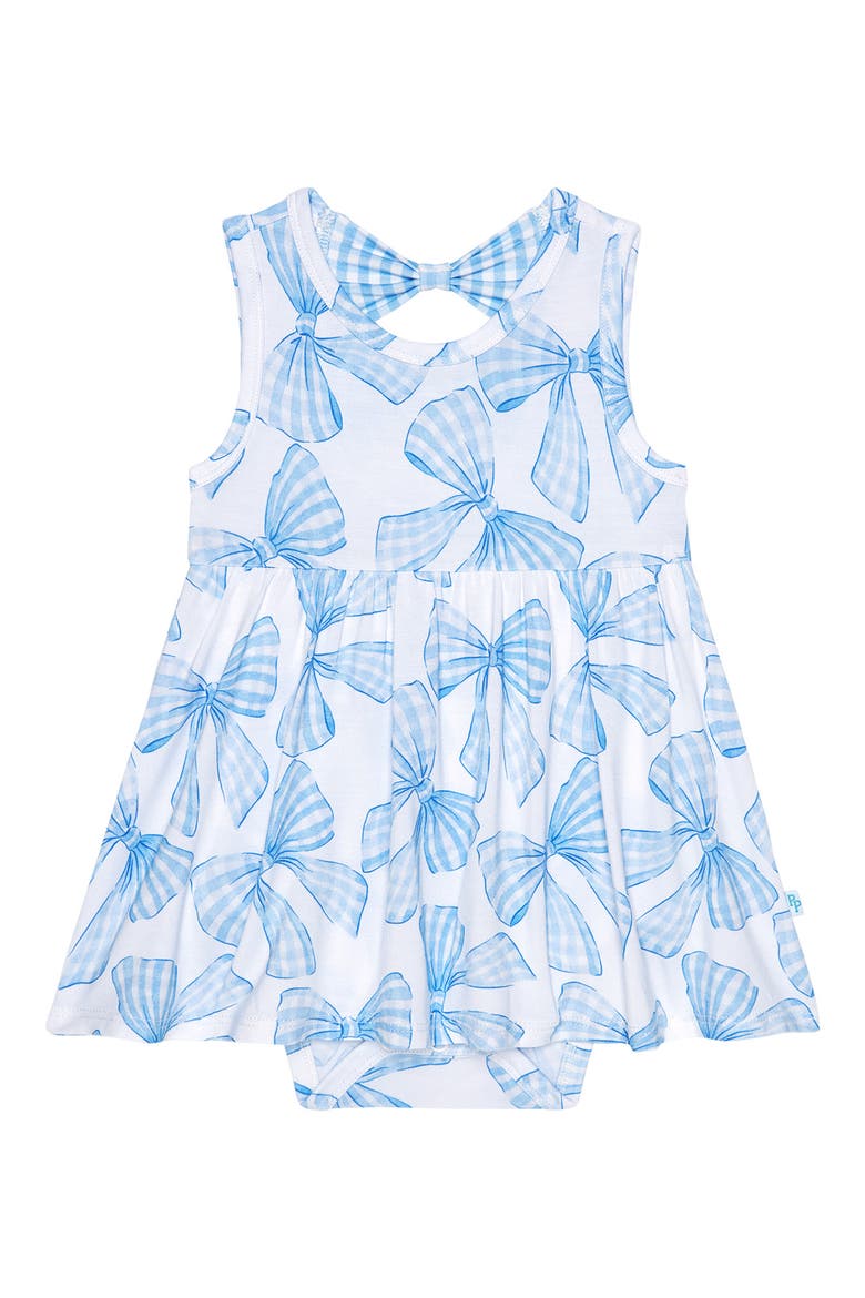 Bow Back Twirl Bodysuit Dress, Main, color, BLUE