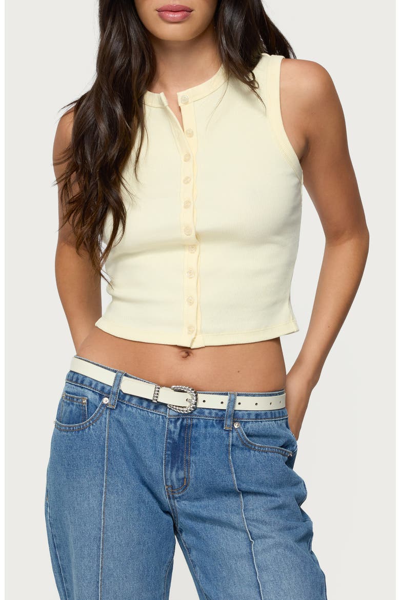 Basel Front Button Rib Crop Top, Main, color, YELLOW