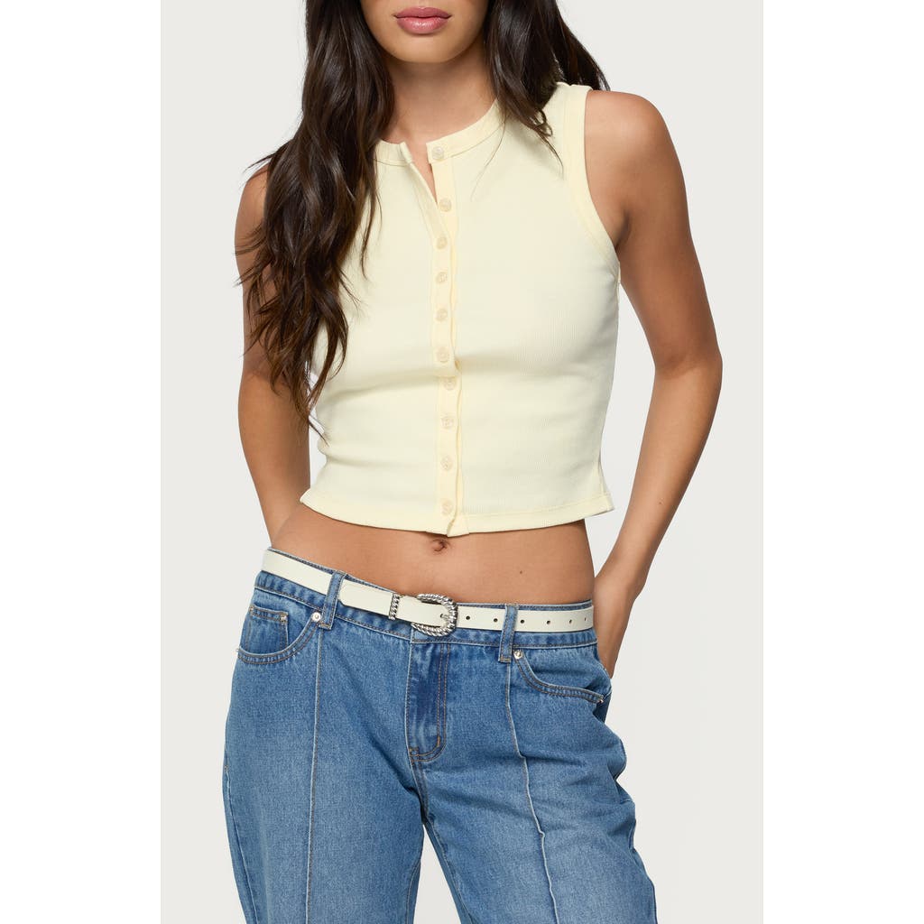 Edikted Basel Front Button Rib Crop Top In Gray