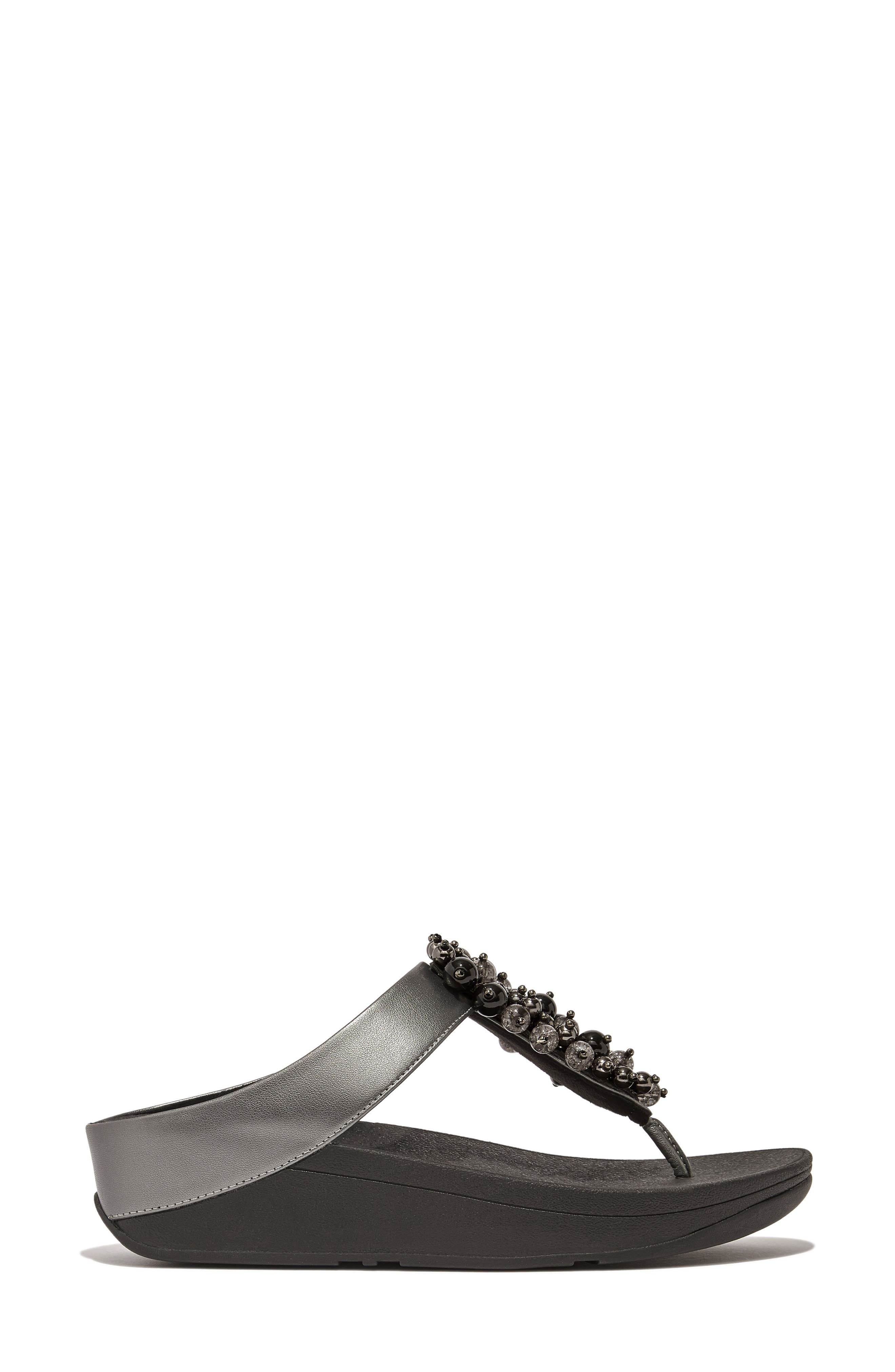 Fino Bauble-bead toe-post sandals, Alternate, color, PEWTER BLACK