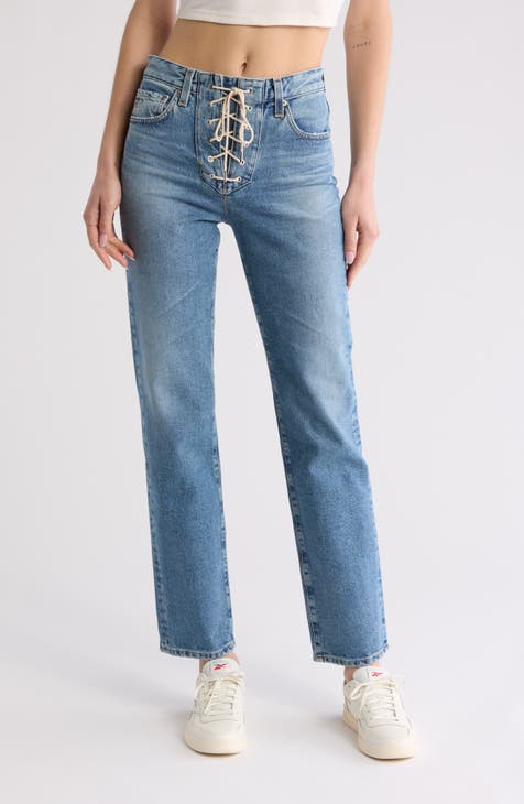 Alexxis Lace-Up Straight Leg Jeans (18 Years Halftide)