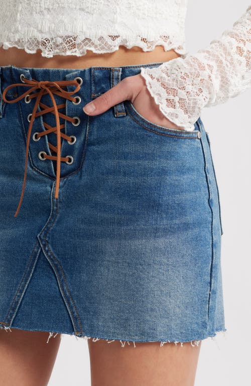 Shop Ptcl Olivia Lace-up Denim Skirt In Indigo