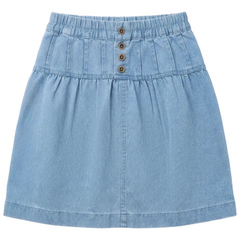 Button Denim Elastic Waist Tiered Shirring Skirt (Toddler, Little Kid & Big Kid)