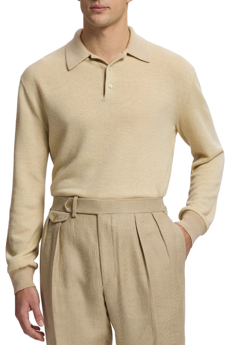 Long Sleeve Linen & Cashmere Polo Sweater, Main, color, NATURAL