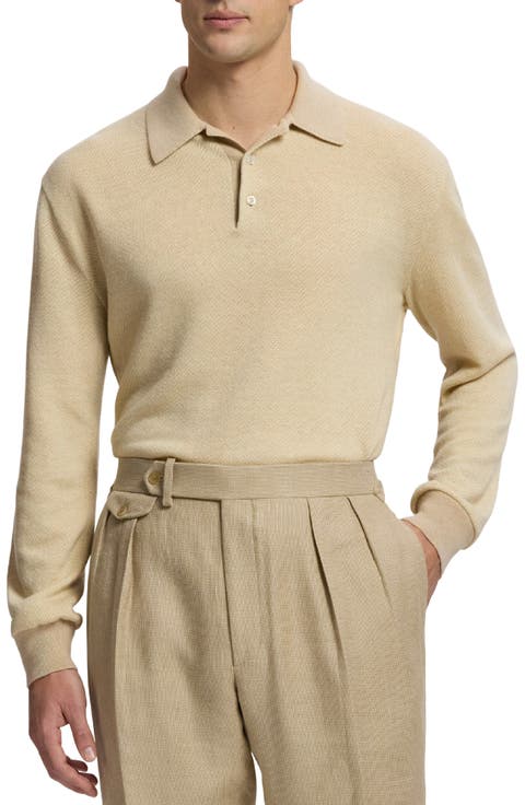 Long Sleeve Linen & Cashmere Polo Sweater