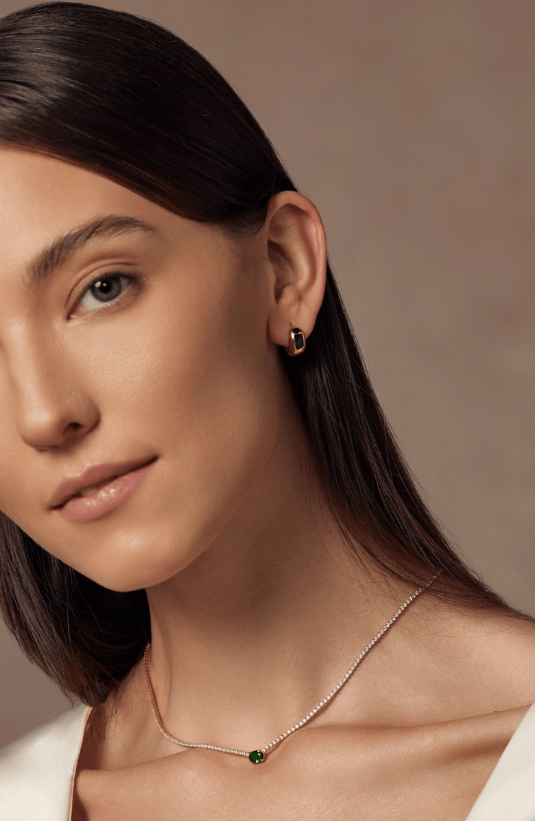 Bearfruit Jewelry 18k Gold Plated Sterling Silver Emerald Rectangle Necklace, Ring & Huggies Set Holiday Gift Idea, Alternate, color, Gold