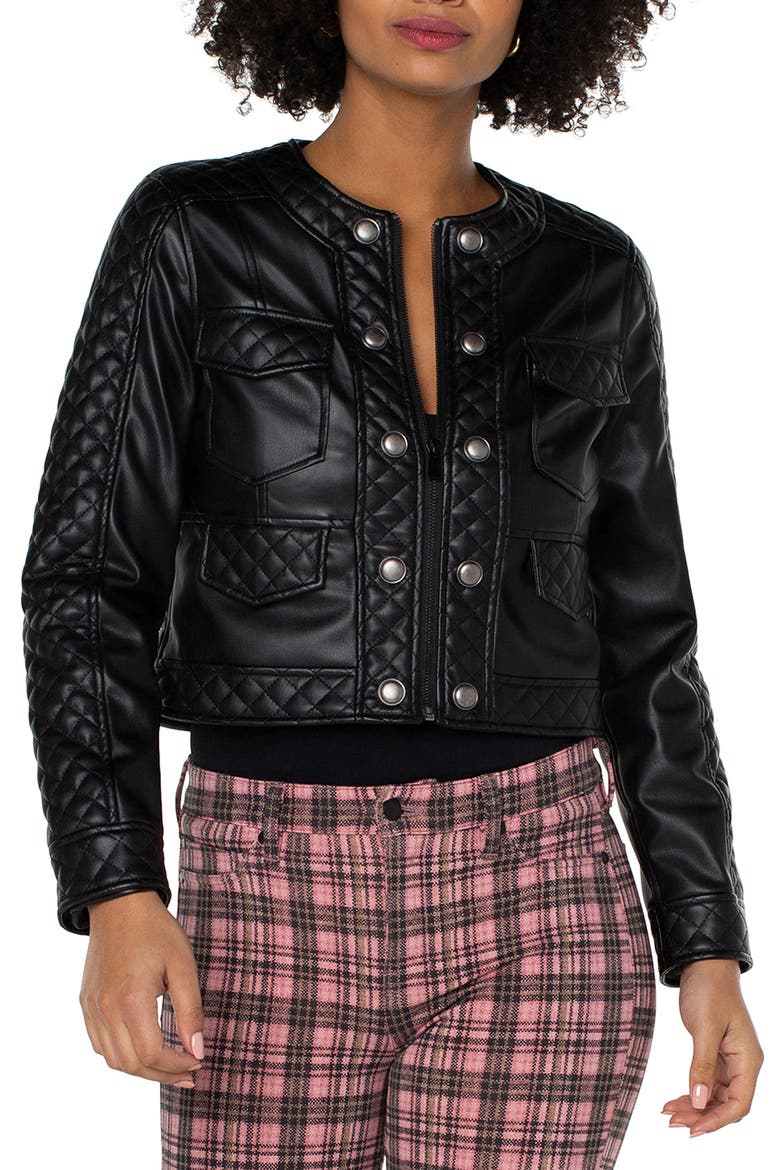 Quilted Detail Faux Leather Jacket, Main, color, BLACK
