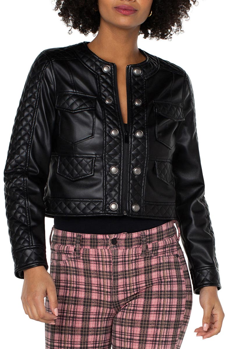 Liverpool Los Angeles Quilted Detail Faux Leather Jacket, Main, color, 