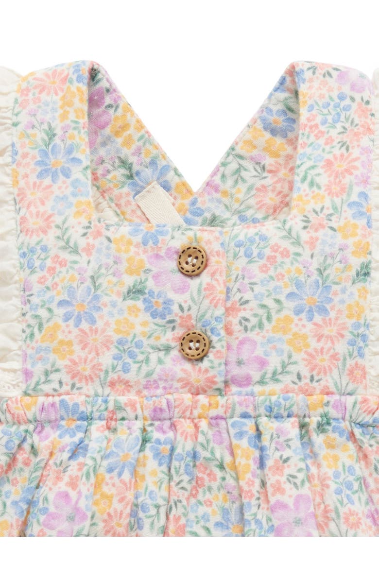 Purebaby Floral Frilly Romper, Alternate, color, Isabella Print