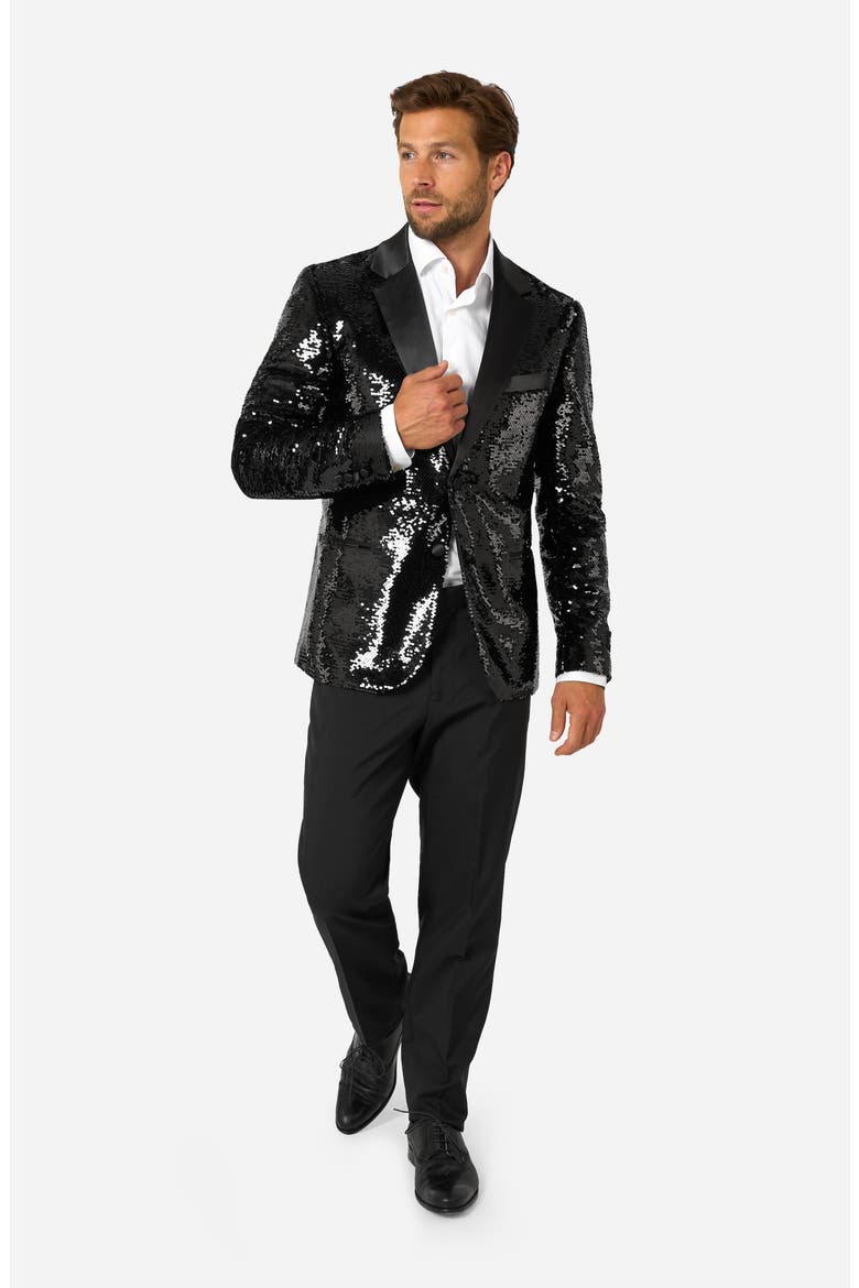 Brilliant Black Sequin Embellished Dinner Jacket, Alternate, color, BLACK