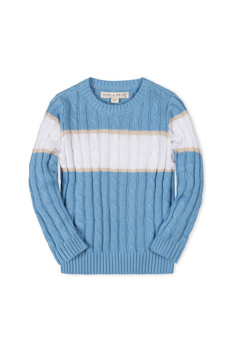 Kids' Organic Cable Crewneck Pullover Sweater, Main, color, Bluebell Stripe