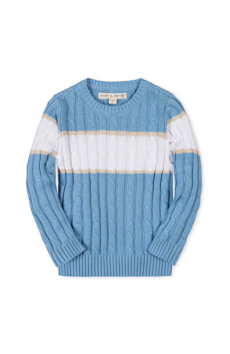 Hope & Henry Kids' Organic Cable Crewneck Pullover Sweater, Main, color, Bluebell Stripe