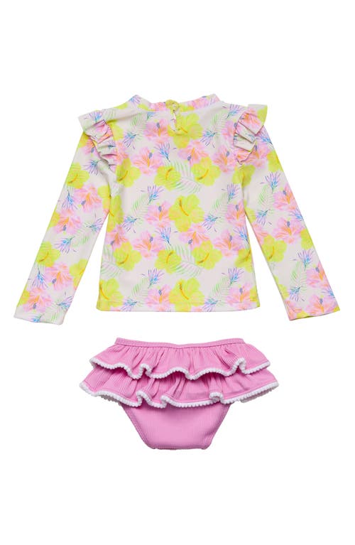 Snapper Rock Ruffle Long Sleeve Upf 50+ Two-piece Swimsuit In Multi