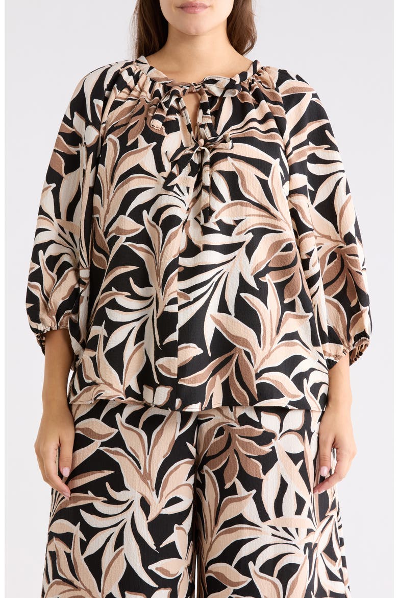 Leaf Print Top, Main, color, BLACK/ TAUPE