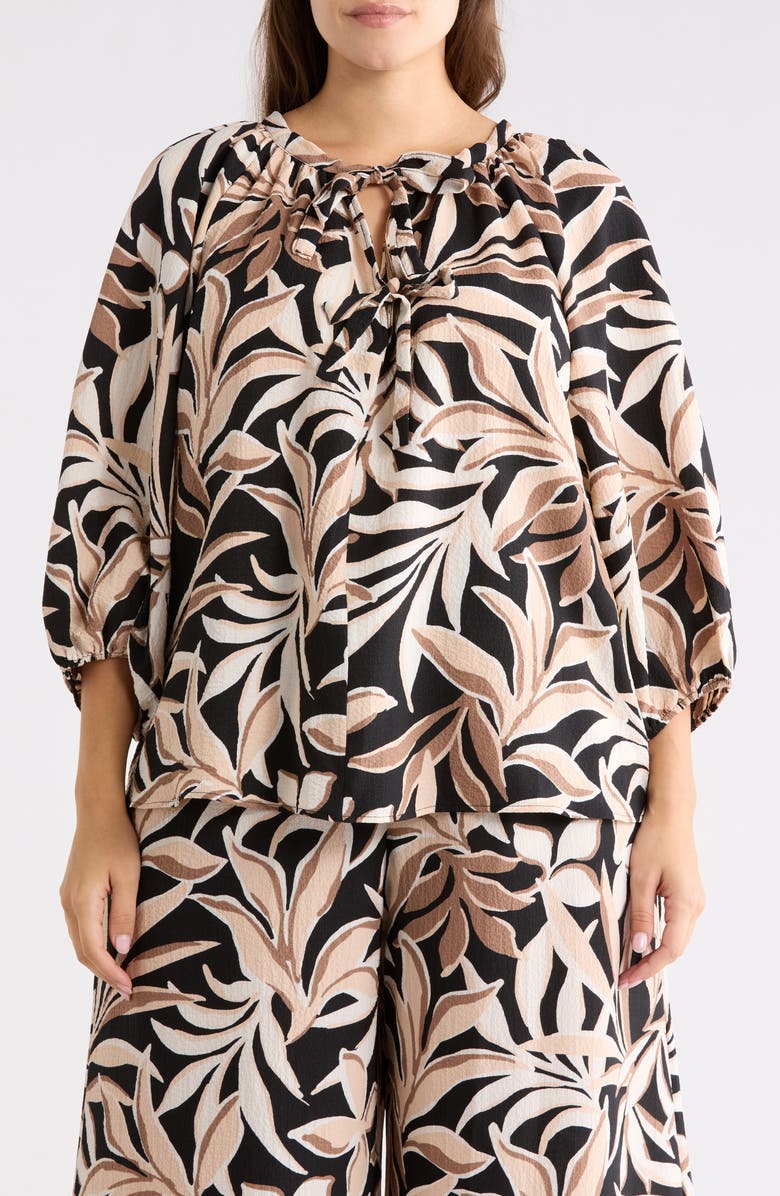 Renee C Leaf Print Top, Main, color, Black/ Taupe