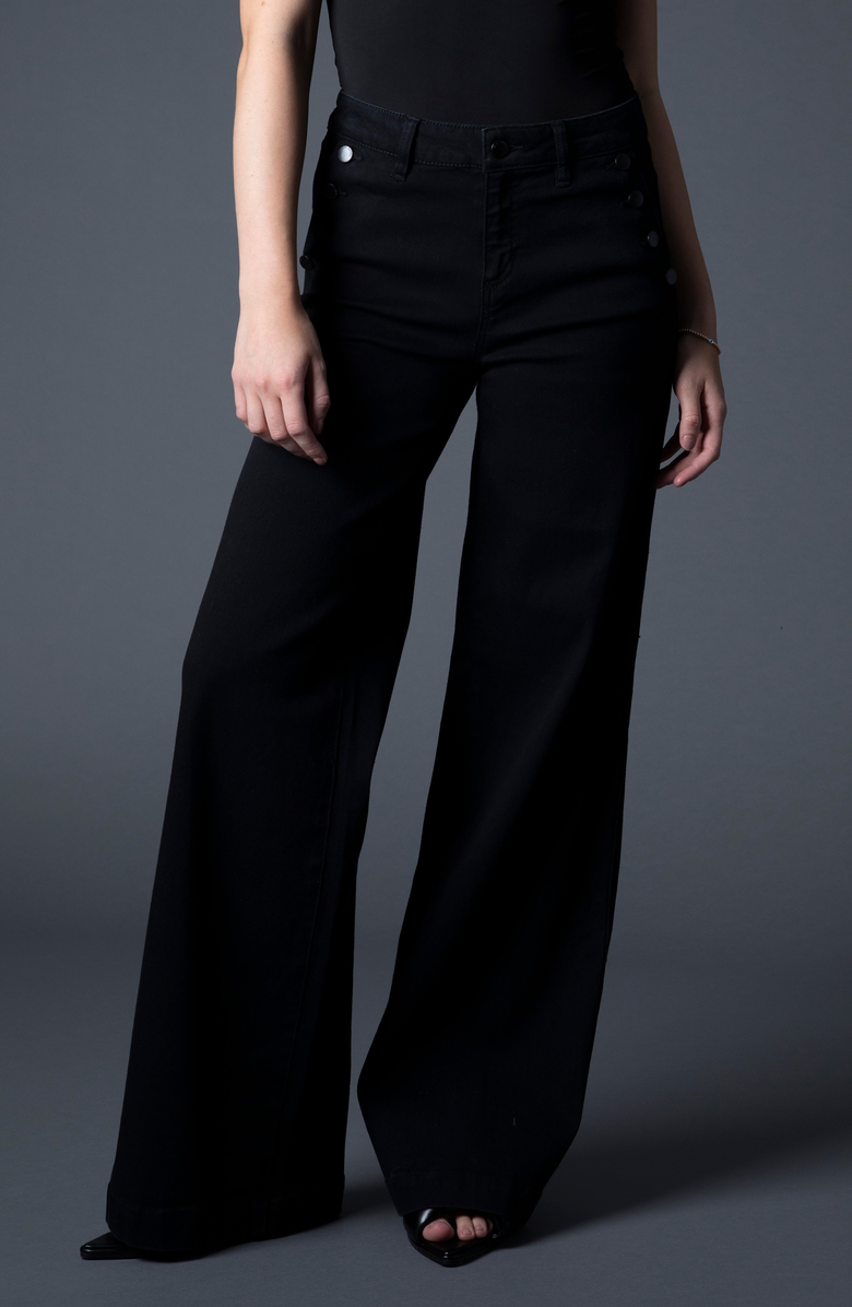 BLUE REVIVAL Selena Recycled Wide Leg Trouser, Main, color, Black Rinse