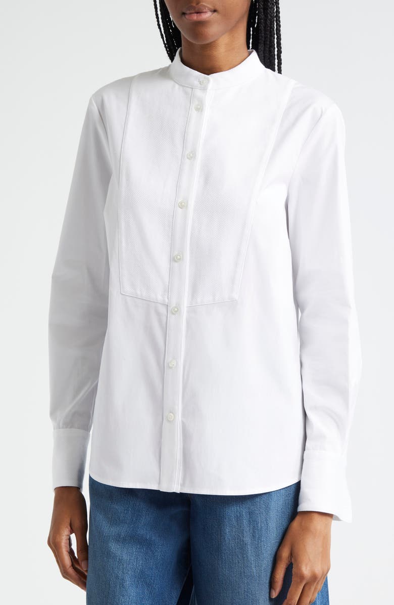 Veronica Beard Naya High-Low Cotton Blend Button-Up Shirt, Alternate, color, 