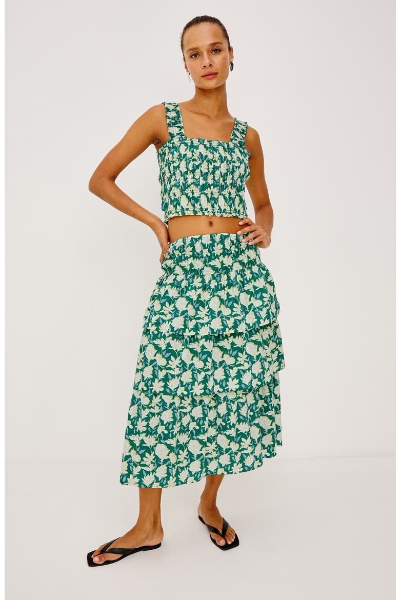 Belle Floral Print Tiered Midi Skirt, Alternate, color, GREEN MAYFLOWER