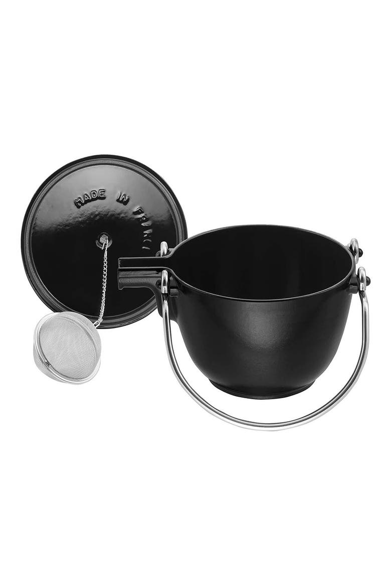 1-Quart Enameled Cast Iron Tea Kettle, Alternate, color, MATTE BLACK