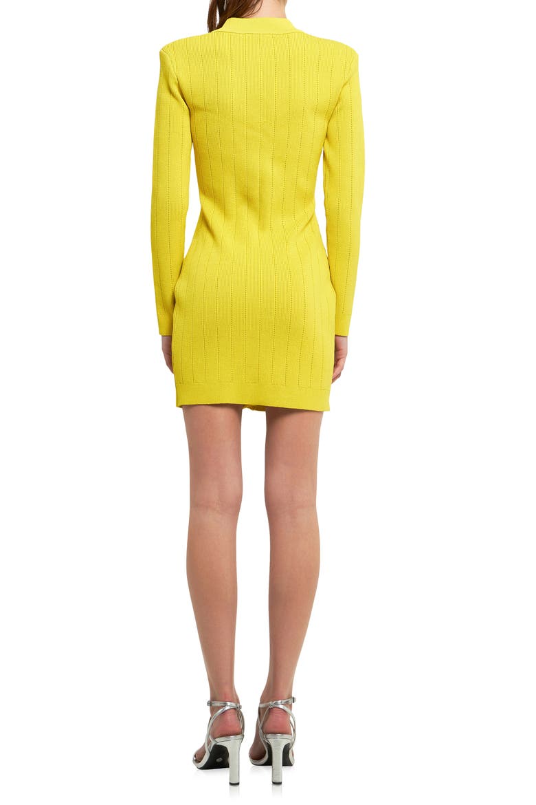 Padded Shoulder Long Sleeve Button-Up Sweater Minidress, Alternate, color, YELLOW