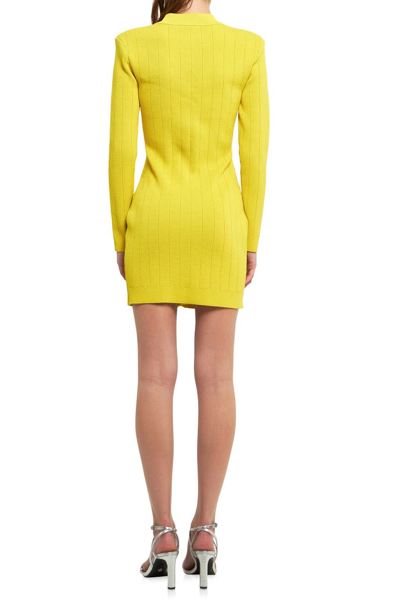 Endless Rose Padded Shoulder Long Sleeve Button-Up Sweater Minidress, Alternate, color, Yellow