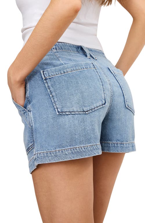 Good American Womens Indigo786 Drawstring Patch-pockets Denim-blend Shorts