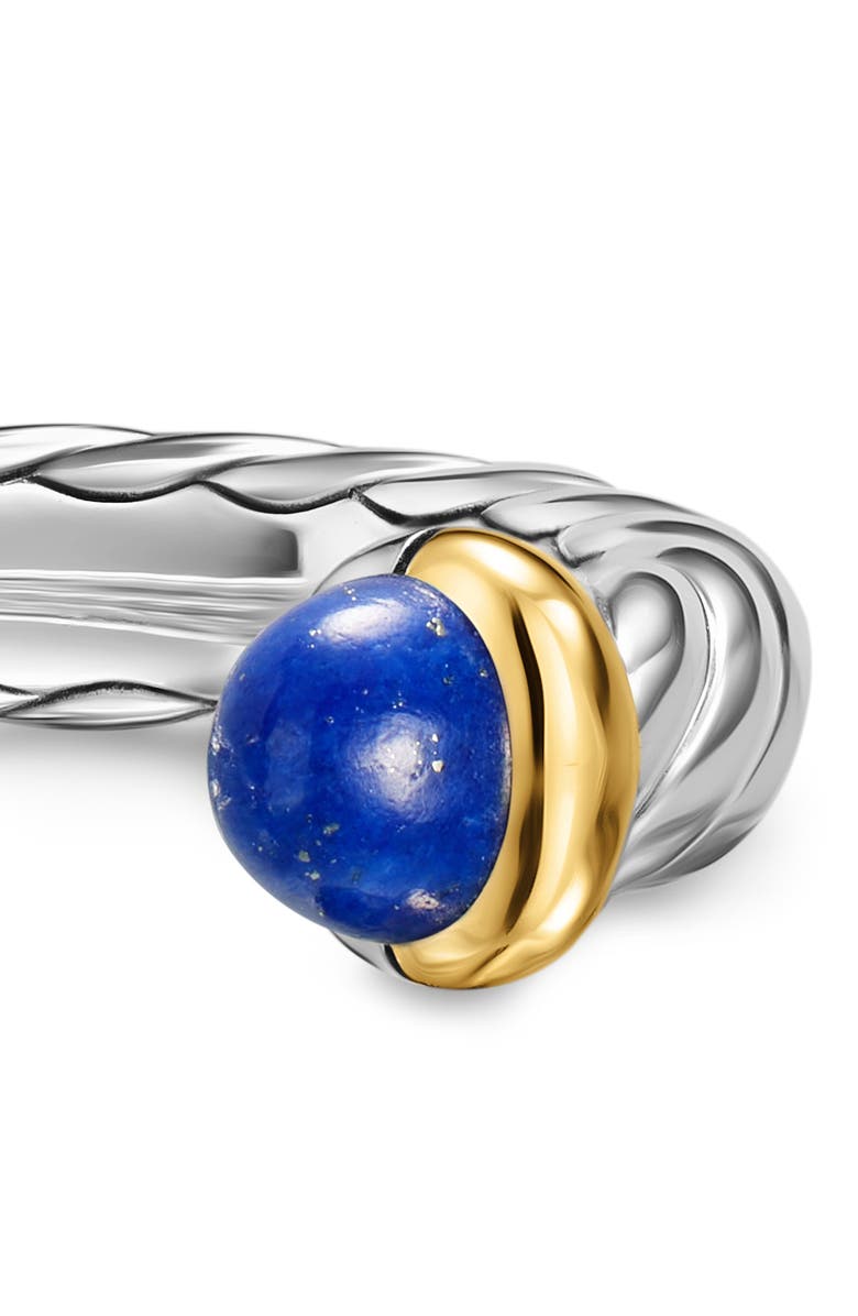 David Yurman Petite Cable Open Ring in Sterling Silver with 14K Yellow Gold, 3.4mm, Alternate, color, Lapis Lazuli