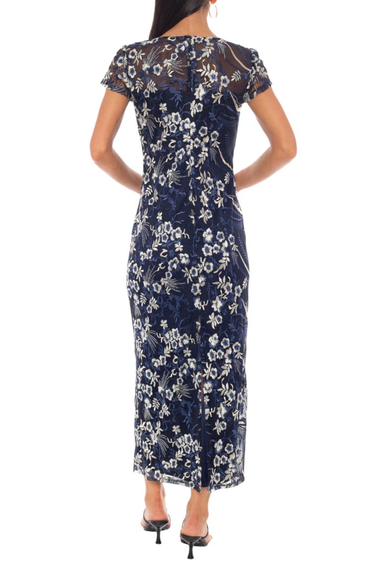 Embroidered Illusion Mesh Gown, Alternate, color, NAVY